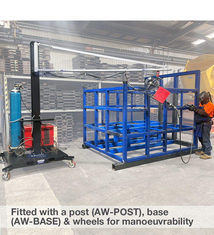 AWH30 Welding Boom Arm with mobile base and post for compelte manoeuvrability around the workshop