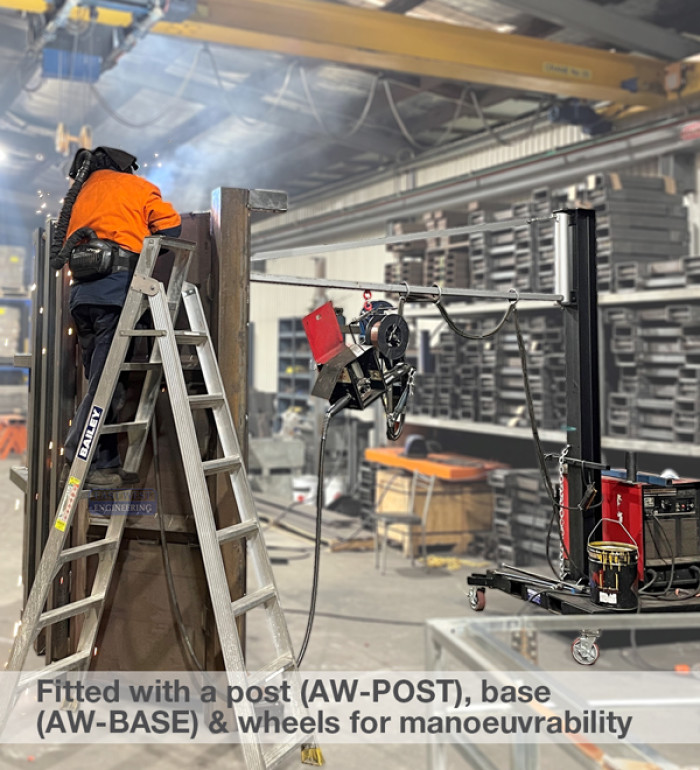 AWH30 Welding Boom Arm with mobile base and post for compelte manoeuvrability around the workshop