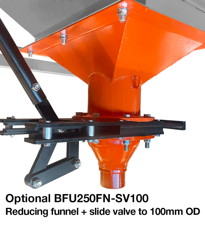 BFU250 Bulk Bag Filling Frame + slide valve & reducing funnel 100mm OD