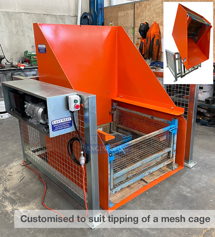 BKN125 Floor Mount Box Tipper - customised to suit mesh cage used in mining