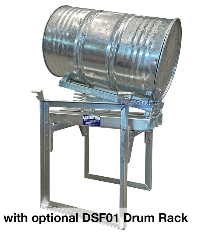 BTS60 Drum Tilter fitted to DSF01 Drum Rack