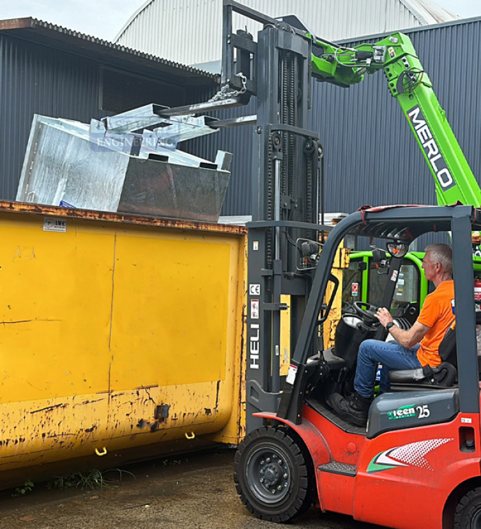 FBT-M Forward Bulk Bin Tipper Forklift attachment for dumping naly mega bins