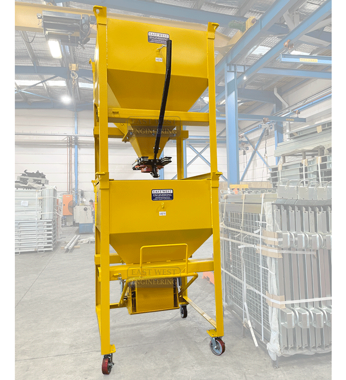 HBF Hopper Bin available with clamshell opening gate or slide valve easily stacked for storage