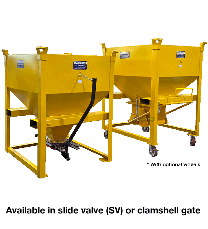 HBF Hopper Bin available with clamshell opening gate or slide valve
