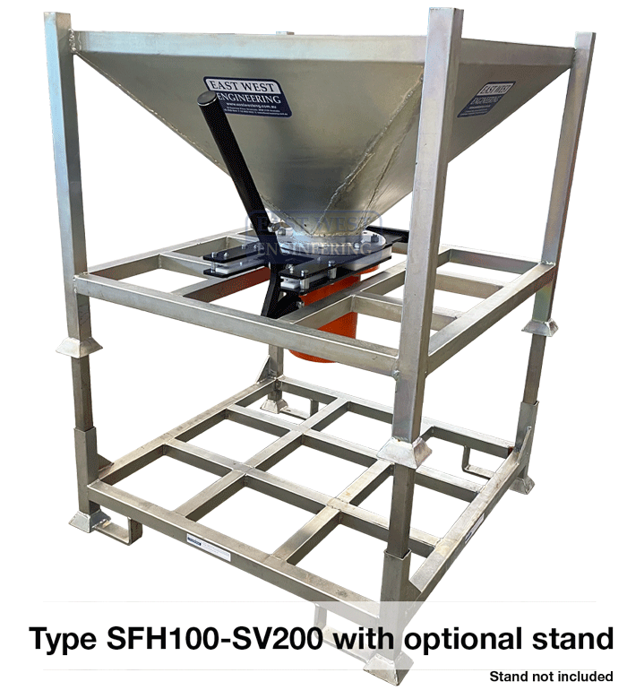 SFH100 Bulk Bag Hopper customised with a slide valve 200mm dia output and extension frame